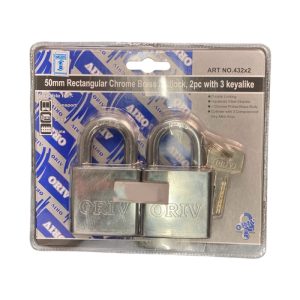 50mm RECTANGULAR CHROME BRASS PADLOCK (432 X 2)