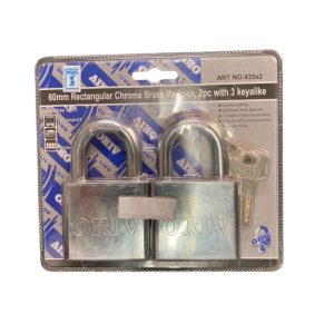 60mm RECTANGULAR CHROME BRASS PADLOCK (433 X 2)