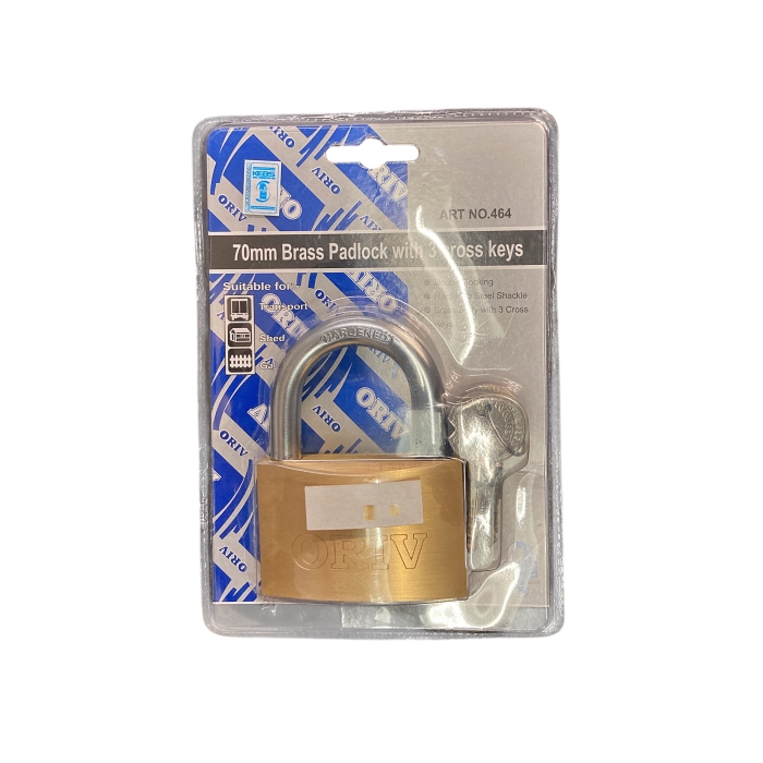 70mm RECTANGULAR BRUSHED BRASS PADLOCK (464)